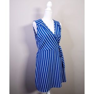 Blue wrap style striped dress
